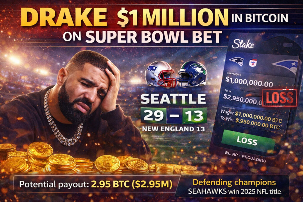 Drake Loses $1M in Bitcoin on Super Bowl LX Bet at Stake